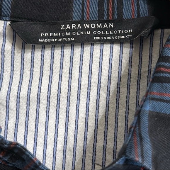 Zara Women Premium Denim Collection Plaid and Striped Long Sleeve Shirt Size XS - Picture 6 of 7